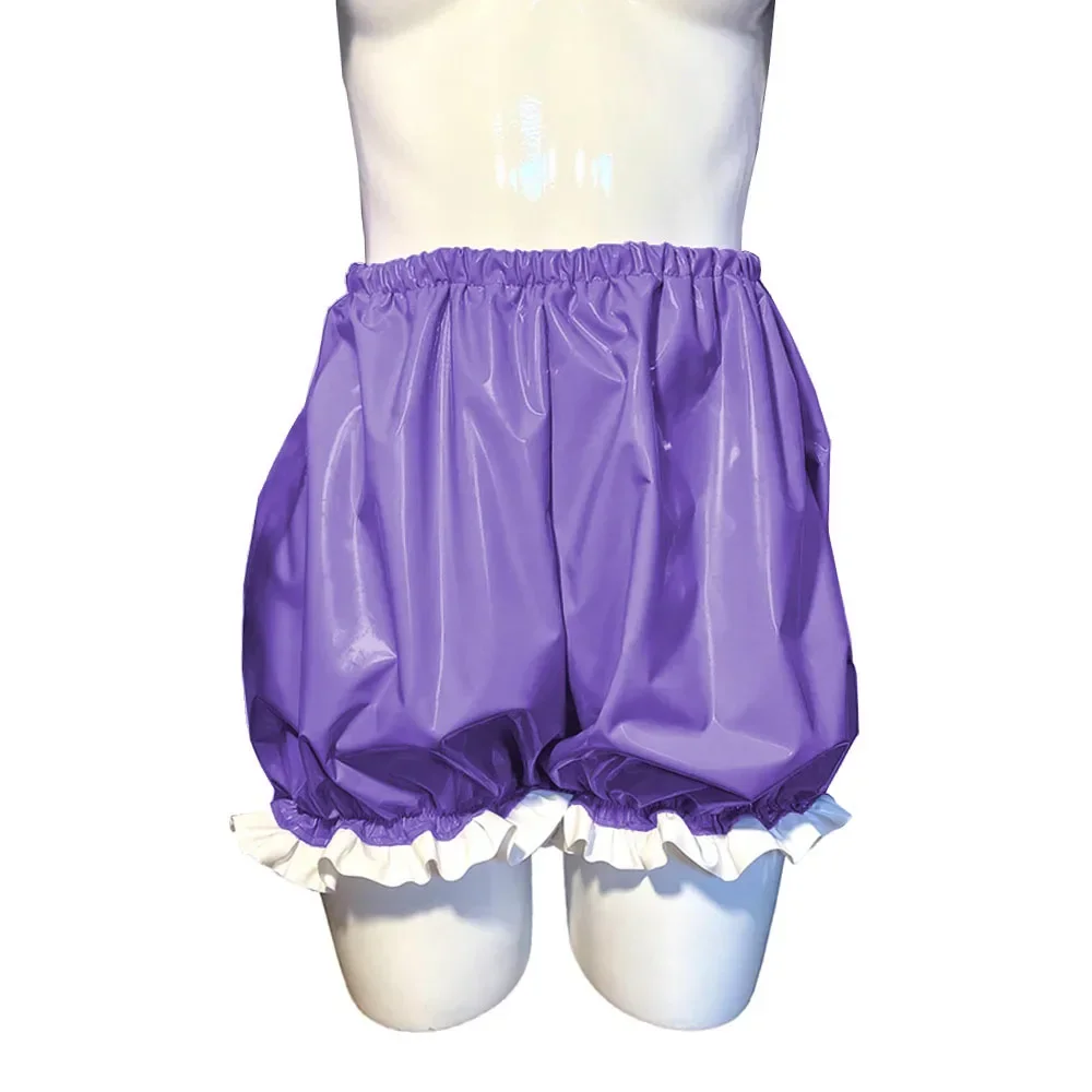 Unisex Sexy Lingerie High Waist Loose Pumpkin Shorts PVC Faux Latex Short Pants Wetlook Lolita Shorts Cosplay Casual Bottoms