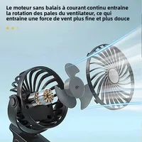 Ventilateur électrique rechargeable portable 720 °   Ventilateur à pince suspendu rotatif avec veilleuse, petit ventilateur d'extérieur pour bureau, chambre à coucher, dortoir 5