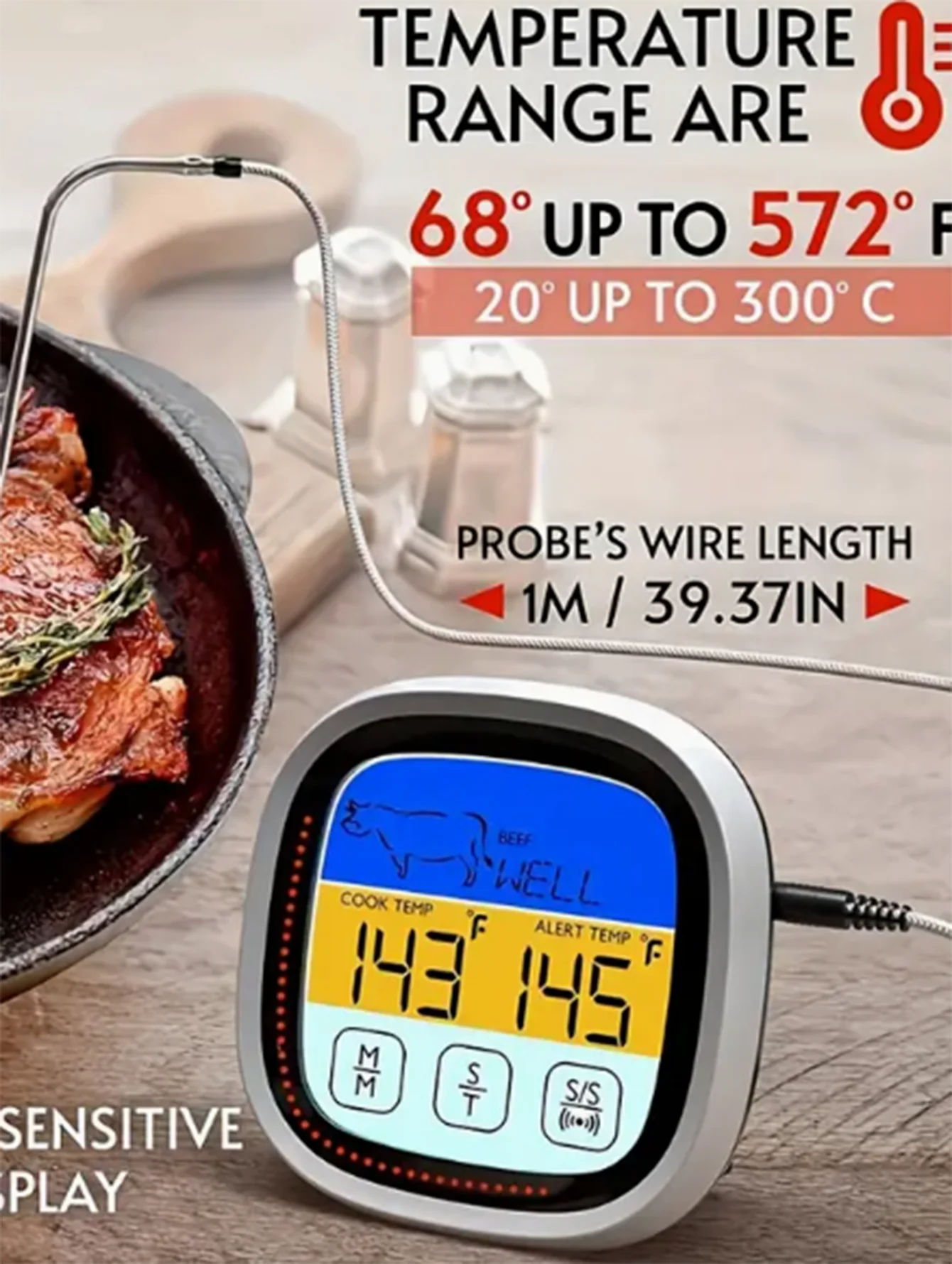 Description Picture 2 of itemDual Probe Meat Thermometer with Touch Screen Backlight, 8 CookingModes, Grill & Oven Safe, Kitchen Essential