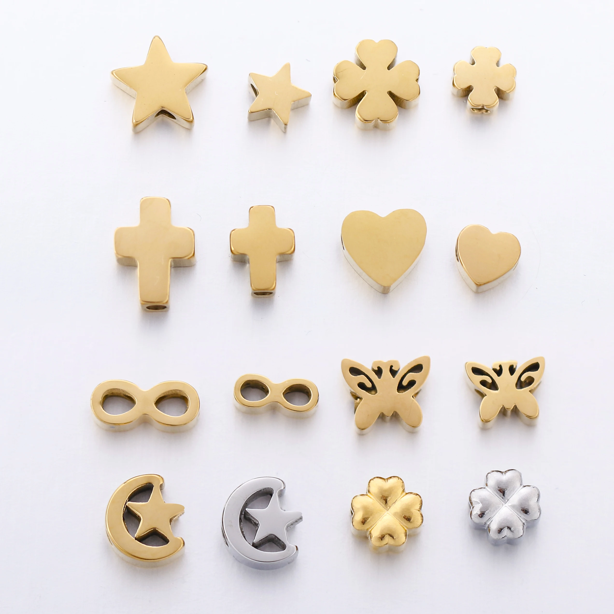 

5Pcs Butterfly Small Hole Beads For Jewelry Making Stainless Steel Heart Charm Bead Luck Clover Love Pendant Jewelry Accessories
