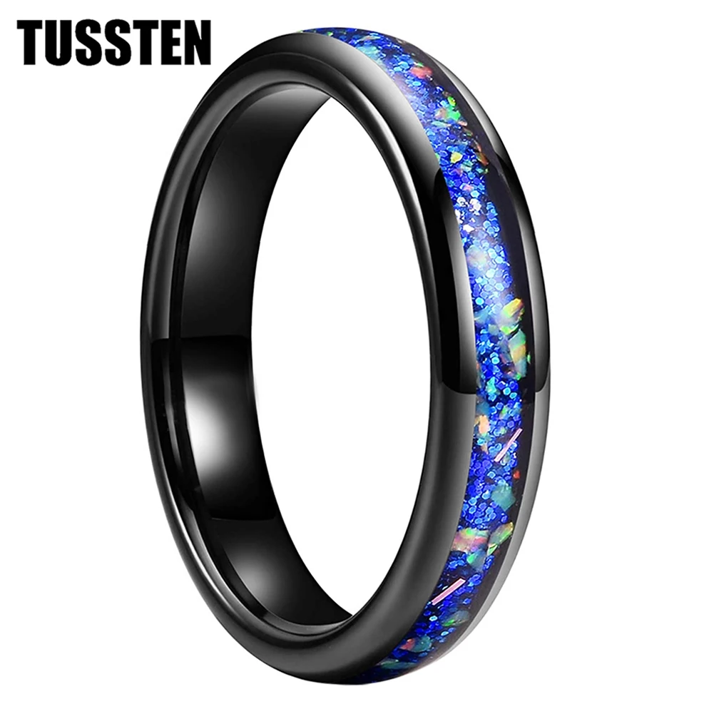 Dropshipping TUSSTEN 4MM Blue Opal Ring Men Women Tungsten Engagement Wedding Band Trendy Jewelry Comfort Fit wireless blue tooth mobile selfie lazy artifac tiktoks remote control ring mobile phone bluetoth controller page turner clicker