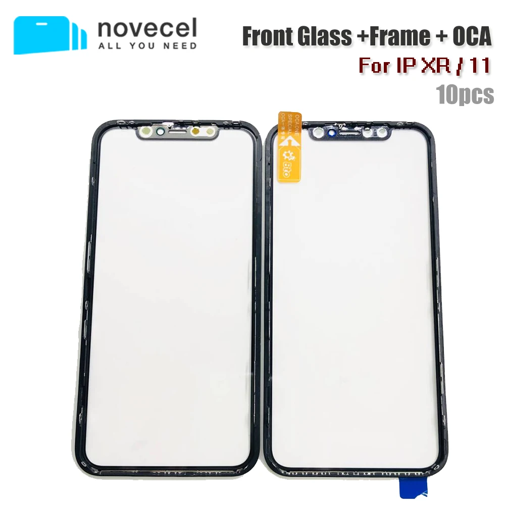 NOVECEL 10pc 3 In 1 For IPhone 11 XR Front Outer Screen Glass With Middle Frame And OCA Glue LCD 