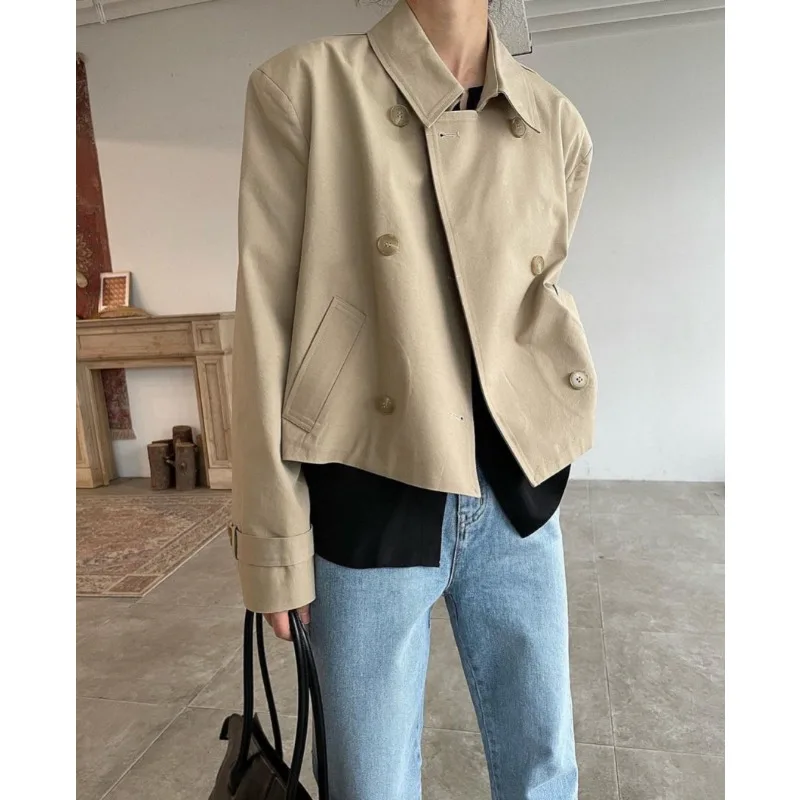 

2023 Autumn Vintage Style Single Breasted Turn Down Collar Loose Jacket For Women Office Lady Outerwear Fashion Solid Coat