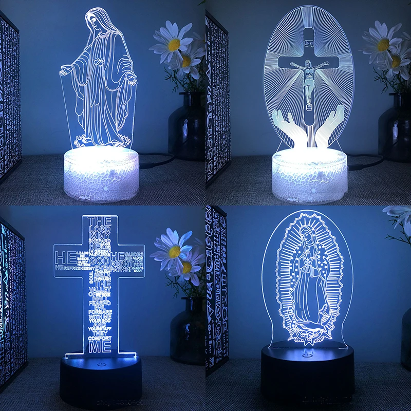 

Jesus 3d led lamp for bedroom night lights action Christian figure avatar Bible Blessed Virgin room decor gift luces