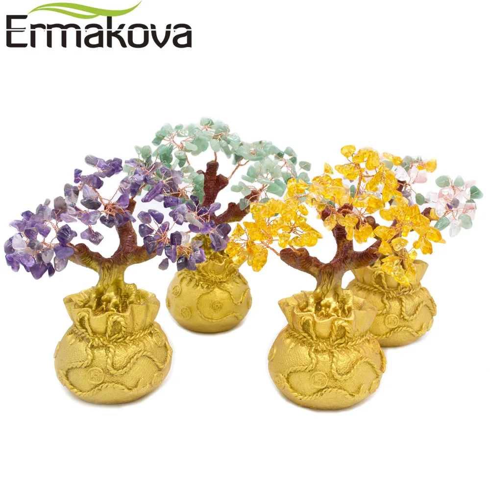 ERMAKOVA 6.7 Inch Tall Mini Crystal Money Tree Bonsai Style Wealth Luck Feng Shui Bring Wealth Luck Home Decor Birthday Gift