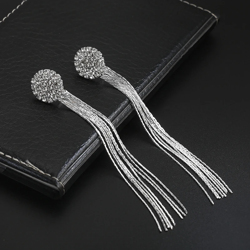 Luxury Silver Long Tassel Full Rhinestone Clip on Earrings for Women's Without Piercing Wedding Bridal Party Jewelry Gift ear clip earrings clip earrings ear clip fashion earrings ear accessories