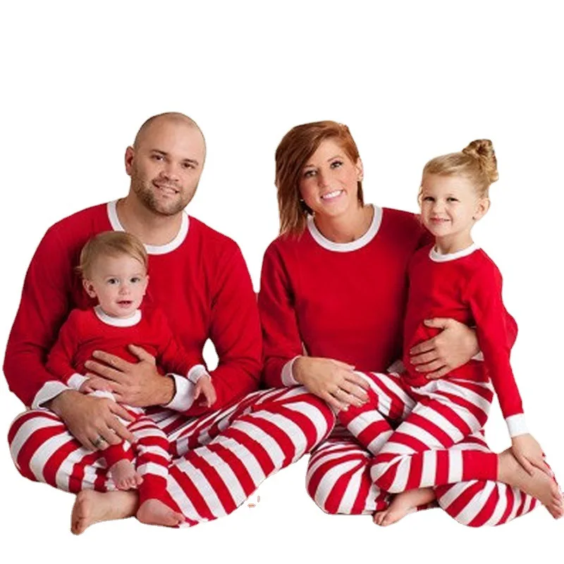 thumbnail image 1 of Conjunto de pijamas navideños 2023 con estampado de rayas para madre, padre e hijos, ropa de dormir informal suave de 2 piezas, atuendo de aspecto familiar navideño, 1 of 5