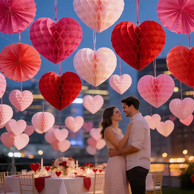 1-15pc Liebe Waben Ball Hängen Dekor Valentinstag Party Hängen Hochzeit Szene Layout Einkaufszentrum Hotel wand Dekor