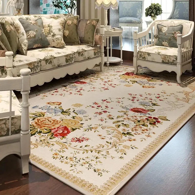 Flower Living Room Carpet European Pastoral Style Luxury Bedroom Rug Retro Velvet Fluffy Sofa Coffee Table Mat Ковер Tapete 양탄자