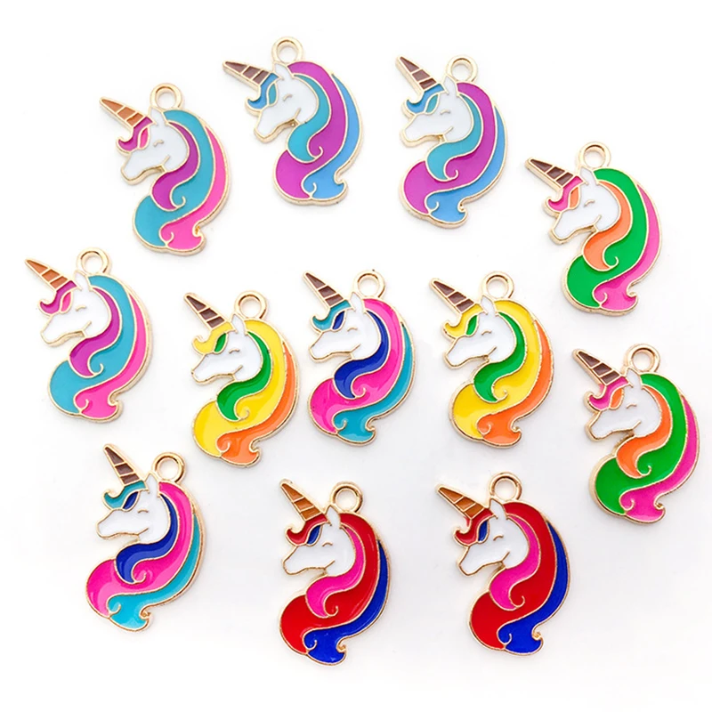 

10pcs 13x19mm Cute Enamel Colorful Unicorn Pendant Charm for Bracelet Earrings Necklace Handmade Accessories Ornament Gift