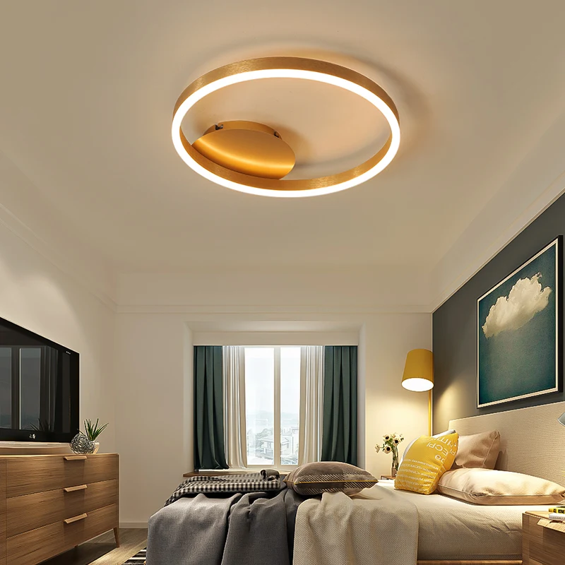 Nordic Round Circle Led Chandeliers Gold Coffee Ceiling Light For Bedroom Living Dining Room Kitchen Study Indoor Daily Fixtures led chandelier ceiling chandelier