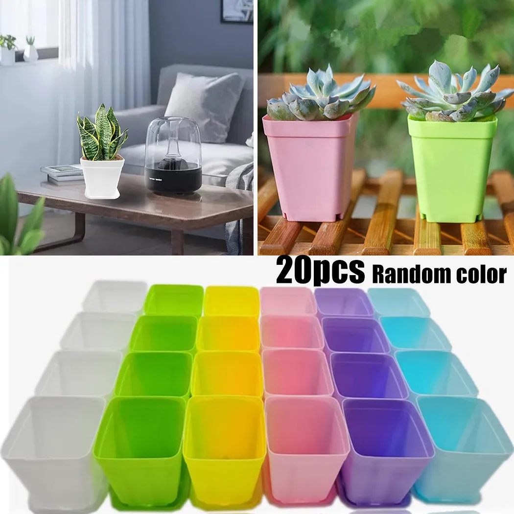 

20 PCS Mini Basin Square Flower Pot Succulent Plant Trays Plastic Vase Random Color Home Office Decoration DIY Garden Supplies