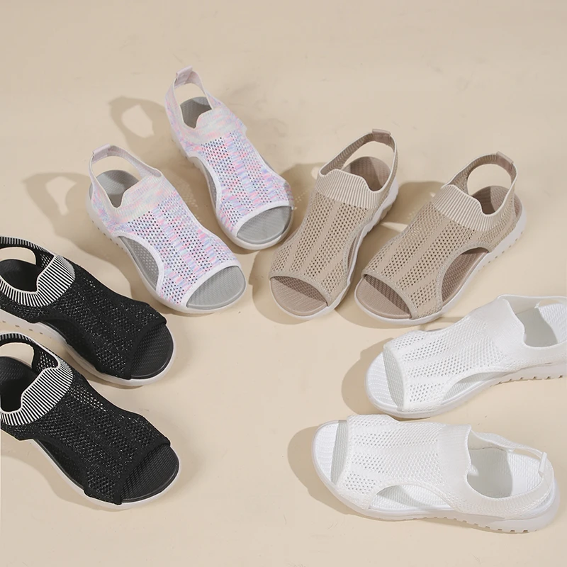 Woman Elastic Knitting Casual Sandals Shoes 2024 Summer Female Wedges Platform Peep Toe Sandals Beach Sports  Sandals