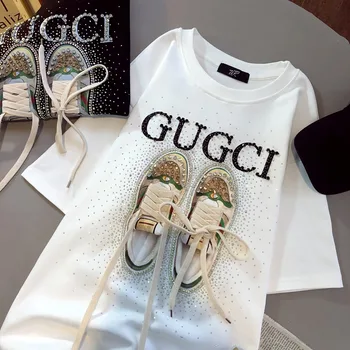 New summer fashion retro women's printed short-sleeved luxury designer 2026 high-end trendy brand Instagram-style T-shirt 1
