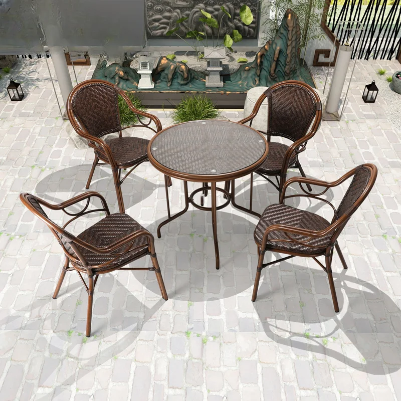 

Outdoor balcony tables, chairs, rattan chairs, household outdoor leisure small dining table combination, three piece set