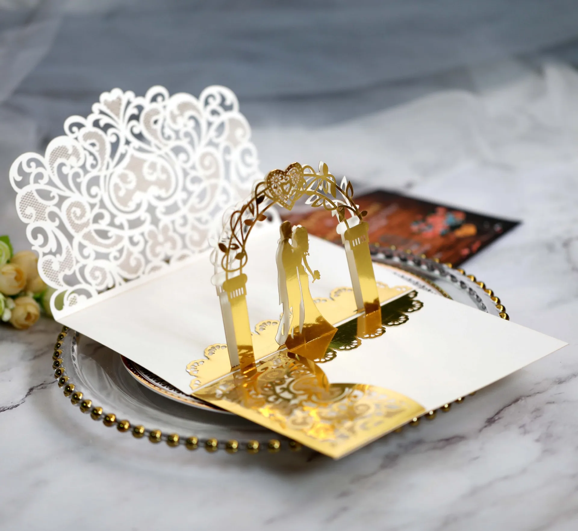 100/50pcs 3D Wedding Invitation Card Cover Couples Pop Up Wedding Laser Heart Engagement Party Invitations Shell AK-3D-1