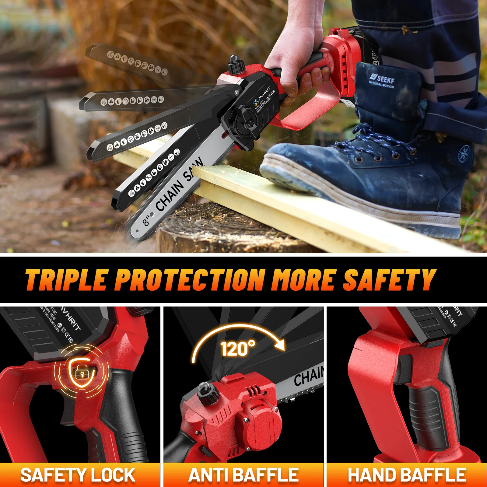 Mini Chainsaw Electric Chainsaw Electric Saw 8 Inch 21V Electric Pruning Saw Cordless Chainsaw