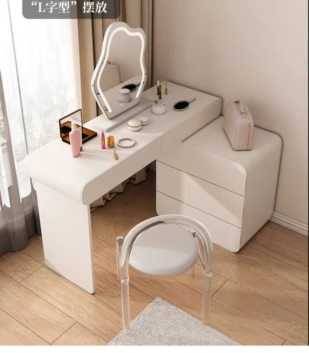 Creamy Style 7 Pieces Of Furniture Living Room Velvet Sofa Bedroom Double Bed Dresser Dining Table White Cabinet Furniture Set