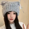 Women Sweet Bow Ribbon Cat Ears Knitted Hats Korean Warm Autumn and Winter New Cute Versatile Outdoor Beanies Fashion Thickened 4