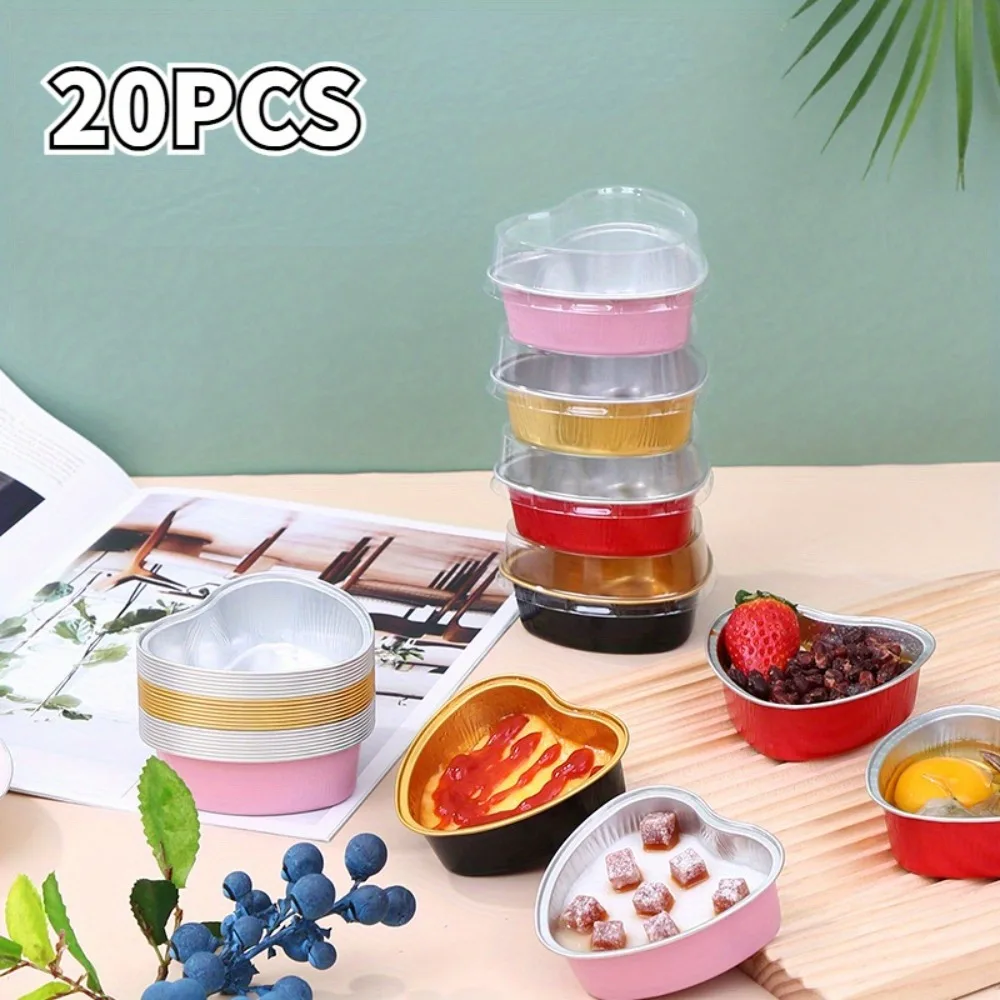 20PCS Heart Shape Disposable Aluminum Foil Cupcake Liners with Lids, Mini Cake Pans, Pe... - SKU DAFB1923 - UGI Packaging