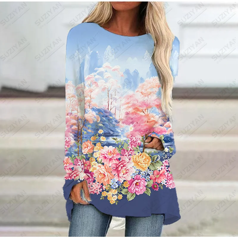 Outdoor Shopping Fashion Dress Ladies Loose Casual Dress Beautiful Pattern 3D Printed Dress Primavera E Autunno Street Dress