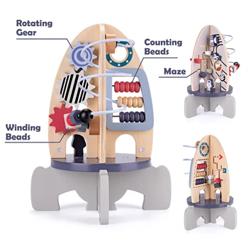 Wooden Toys Activity Cube, Montessori Toys for 1 Year Old, Baby Space Toy Rocket Cube, Bead Maze, STEM Developmental Birthday Gi 4