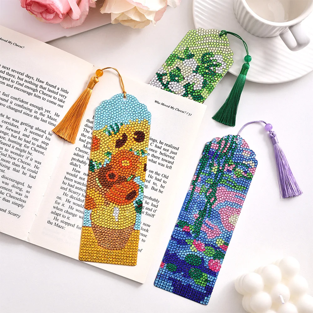 Vintage Diamond Painting Bookmarks Kit Set Large Size Creative Diamond Paste Round Sparkling Designs Bookmarks 4pcs/pack bookmarks stationery supplies