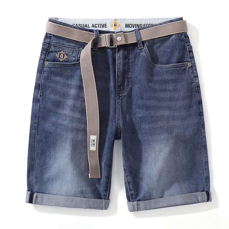 Fashionable Temperament Men's Jeans Shorts Summer Stretch Breathable and Loose Straight Short Pants Trendy Embroidered Large Siz