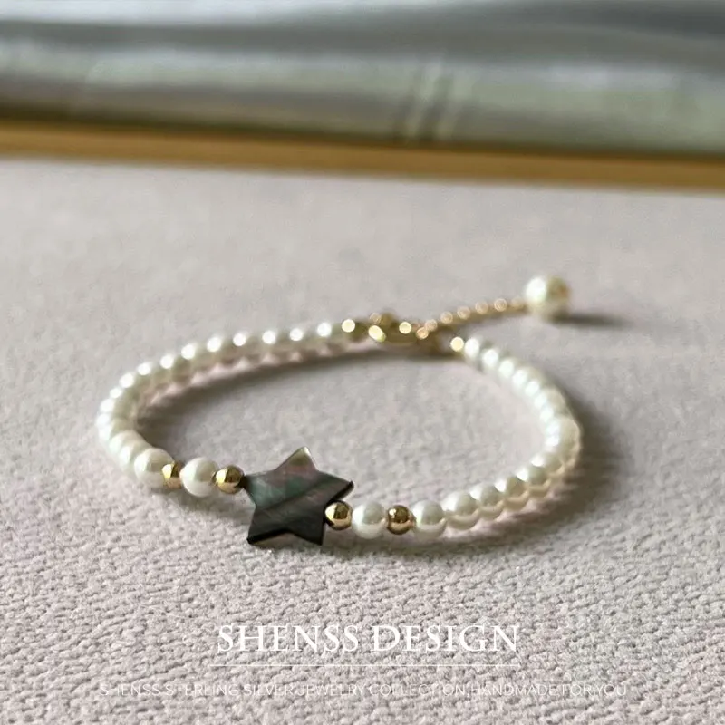 Quality Shell Pearl Star Bracelet 4mm+3cm Extension Chain Preal Bracelet For Women вставка navarti agatha inserto shell pearl 14x14 см