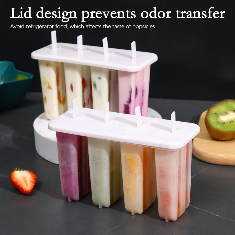 Ice Cream Popsicle Mold 4-Cell DIY Handmade Ice Cream Mold With Lid Summer Children Ice-lolly Tray Kitchen Gadgets ice mold,ice cream molds
