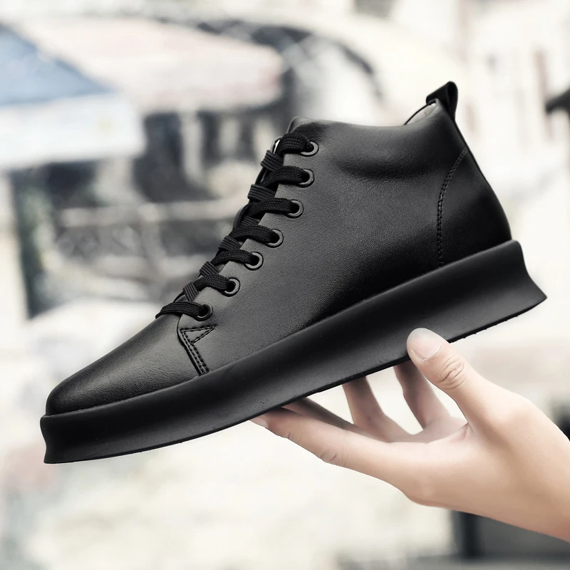betaling Stue Fahrenheit High quality all Black Men leather casual shoes Increase Simple Pure Black  Sneakers Fashion Breathable Sneakers Heightening shoe|Men's Casual Shoes| -  AliExpress