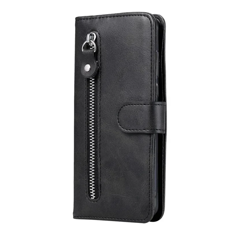 Flip Magnetic Leather Wallet Phone Case with Zipper Card Slot