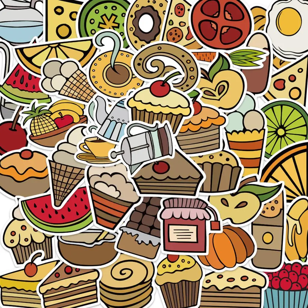

10/20/40pcs Cute Cartoon Food Fruit Decal Stickers Skateboard Helmet Luggage Guitar Gift Car Candy Toy PVC Graffiti Wholesale