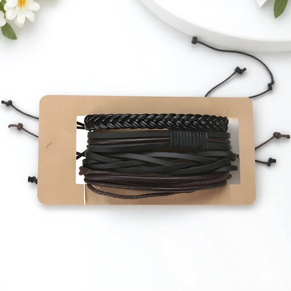 Men's Stylish Leather Bracelet Set - Fashionable Bangles Jewelry Gift