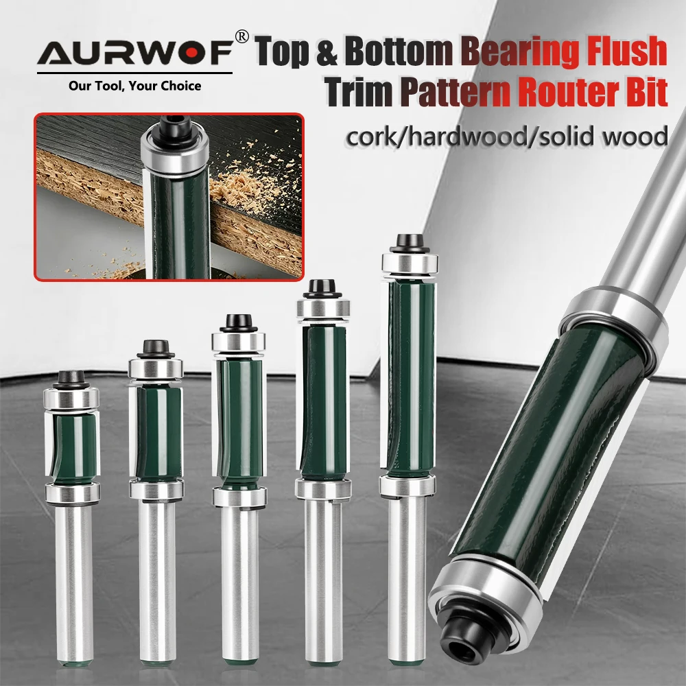 AURWOF 8mm Schaft Ober- und Unterlager Fräser, Hartmetall-Holzschablonenfräser für Kantenbearbeitung 13mm-38mm