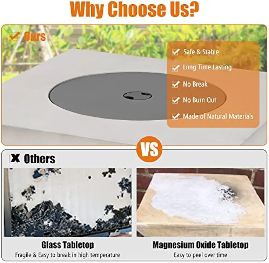Outside Fire Pit Table-50000 BTU Outdoor Square Propane Fire Table Gas Tables w/Lid Lava Rocks