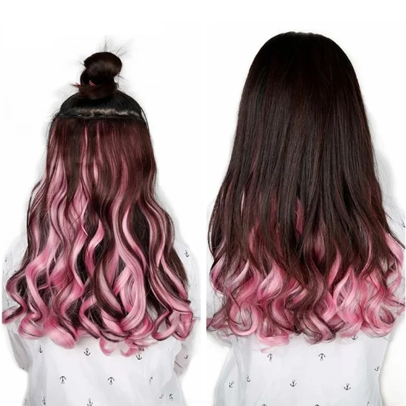 H&STAR 5Clips  Synthetic  One Piece Hair Extension Wavy Hair  Clip in  Balayage Gradient Ombre Color Modern Cosplay  Hairpieces