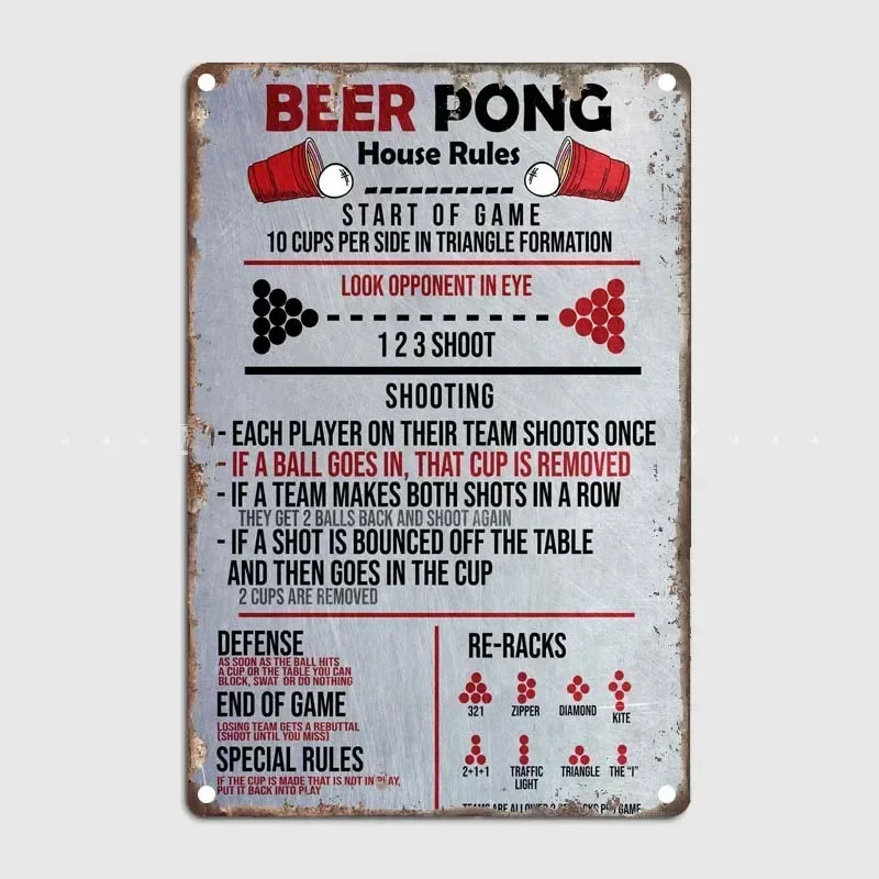 Beer Pong Decoration Wall Decor Tin Plaque Pub Club Vintage Metal Plate Decor for Room Man Cave Home Decorations Poster Retro