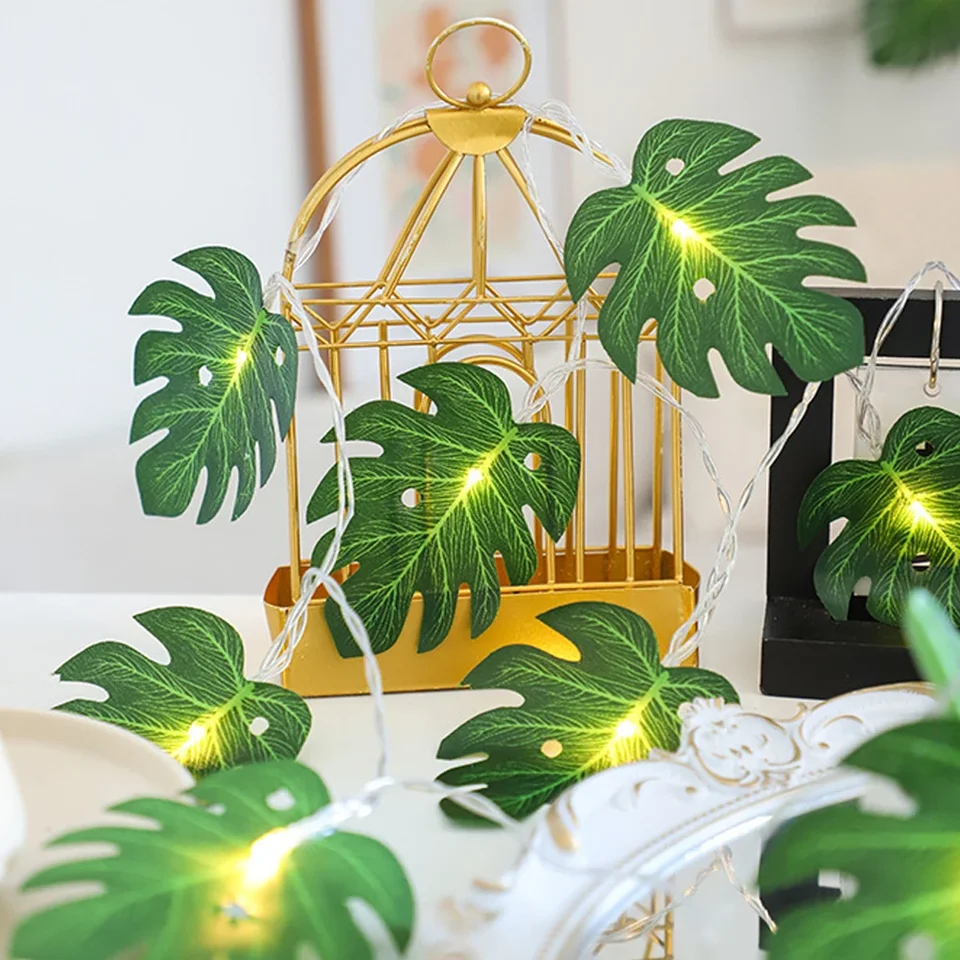 10/20 Leds Monstera Leaves LED String Lights Artificial Leaf Light 1.5m 3m  Hanging Vine Party Garden Christmas Home Decorations - AliExpress 39