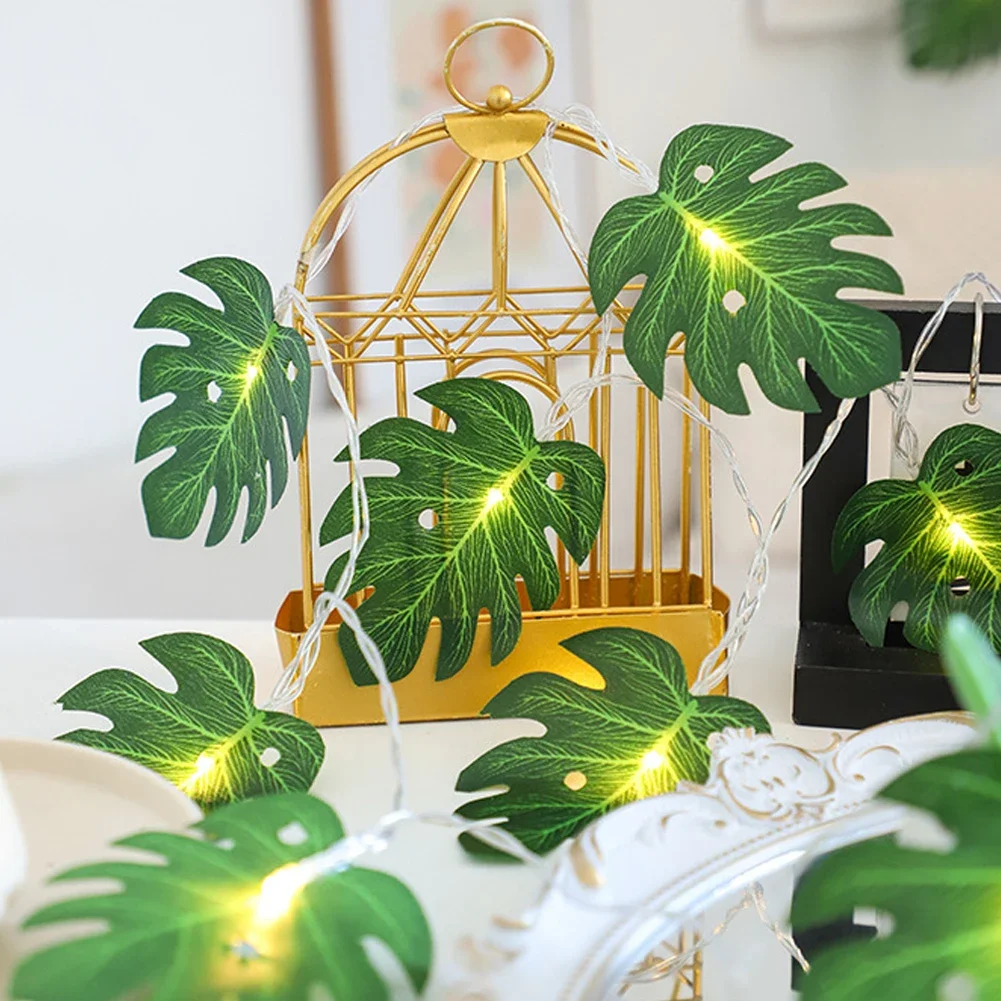 10/20 Leds Monstera Leaves LED String Lights Artificial Leaf Light 1.5m 3m Hanging Vine Party Garden Christmas Home Decorations