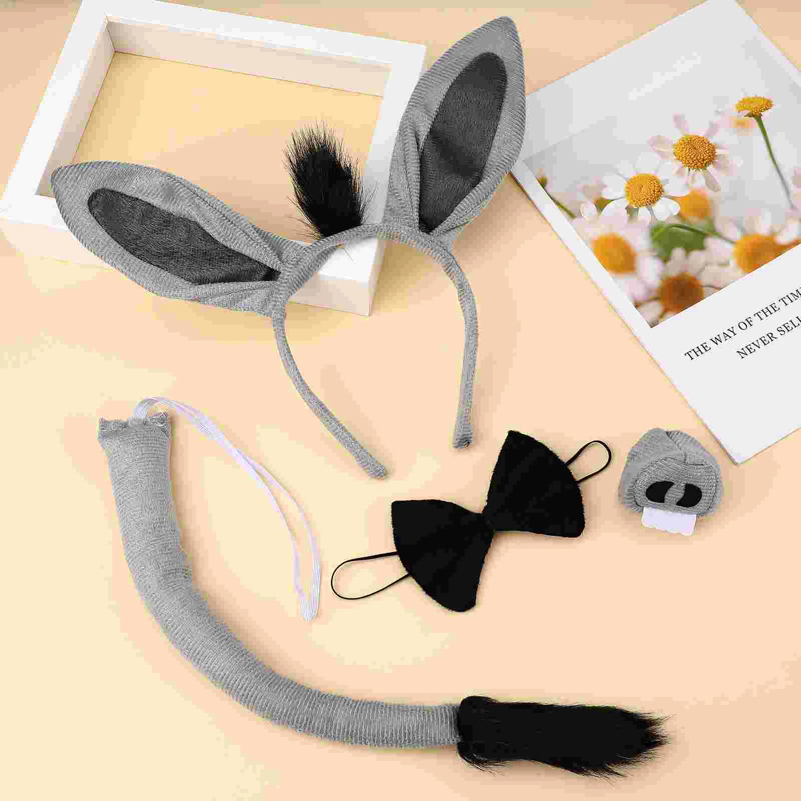 1 Set of Donkey Costume Props Including Donkey Ear Headband Tail Bowtie and Nose Decor 4