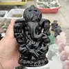 Natural Black Obsidian Elephant Quartz Crystal Carved Gemstones Ganesha Healing Reiki Home Decoration 1pcs 1