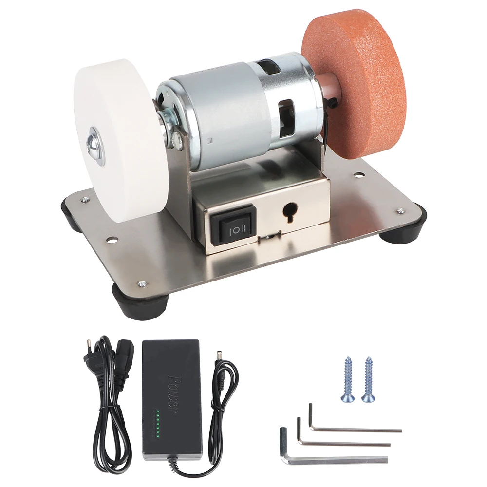 آلة طحن كهربائية صغيرة، مزدوجة،  بميكرو خشنة ودقيقة،  مع عجلة طحن  للتلميع،  مثالية للاستخدام على طاولة العمل،  و مناسبة لطحن الحجر.