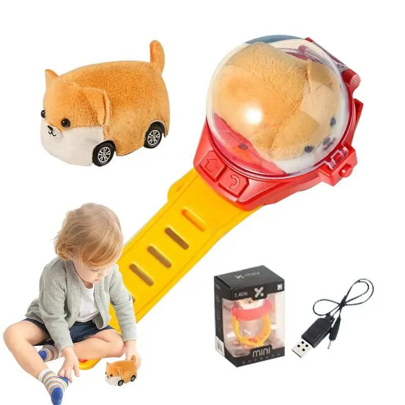 Remote Wrist Car USB Charging Race Car Watch Remote Control Play Plush Dog Electric Toy 2.4GHZ Small Toy For Kids & Boys