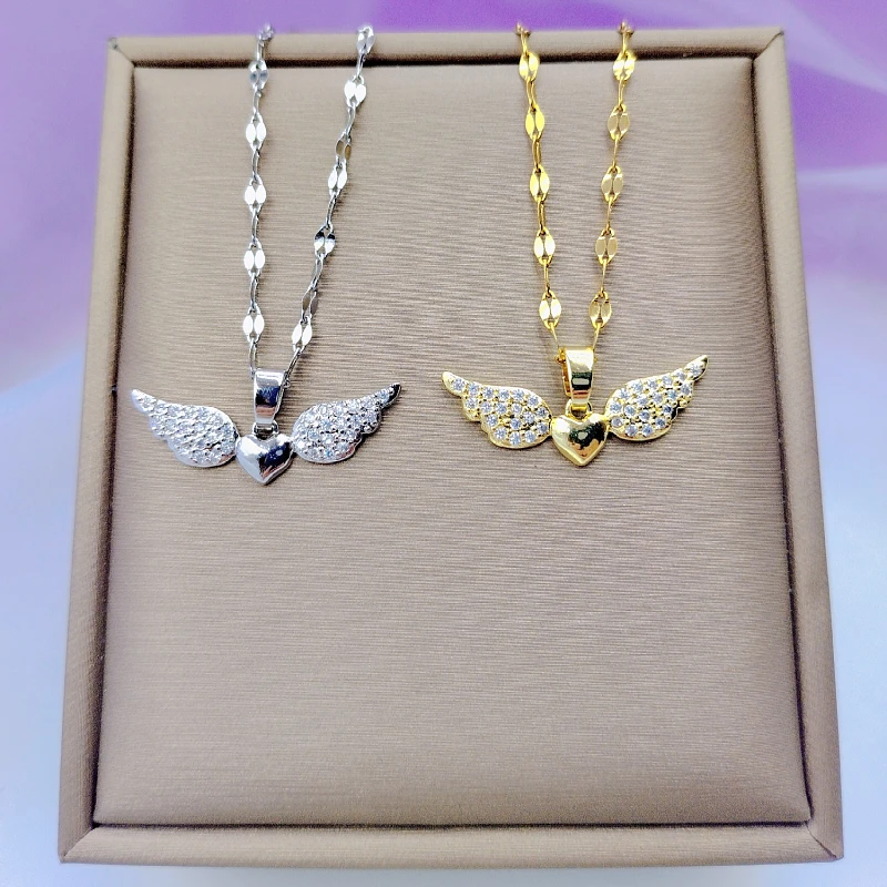 Fashion Creative Angel Wings Necklace Exquisite Personality Simple Bird Pendant Lucky Charm Wild Clavicle Chain Gift