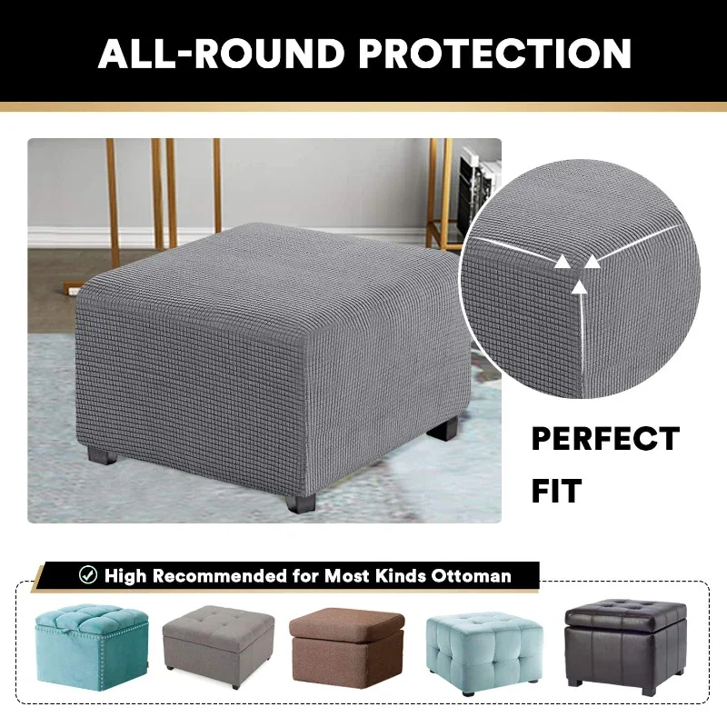 Square Footstool Cover Stretch Polar Fleece Ottoman Cover Sofa Footrest Stool Slipcover for Living Room Furniture Protector Case 4