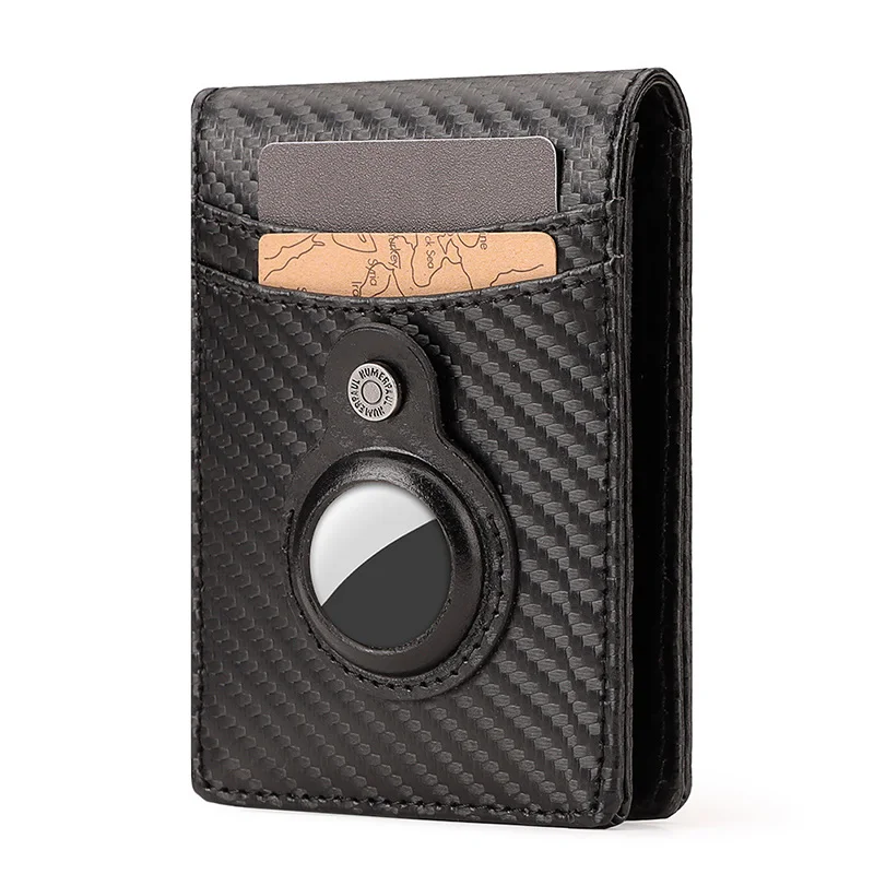 

Carbon Fiber Airtag Wallet Genuine Leather Airtag Card Holder RFID Blocking ID Credit Card Bag Anti-lost Business Men Cash Clip