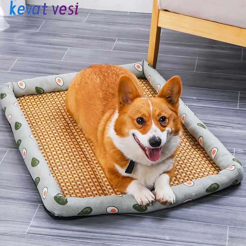 

Summer Dog Bed Rattan Woven Durable Cat Sleeping Mat Breathable Cooling Pet Cushion Pad for Small Medium Dogs Cats Pet Supplies