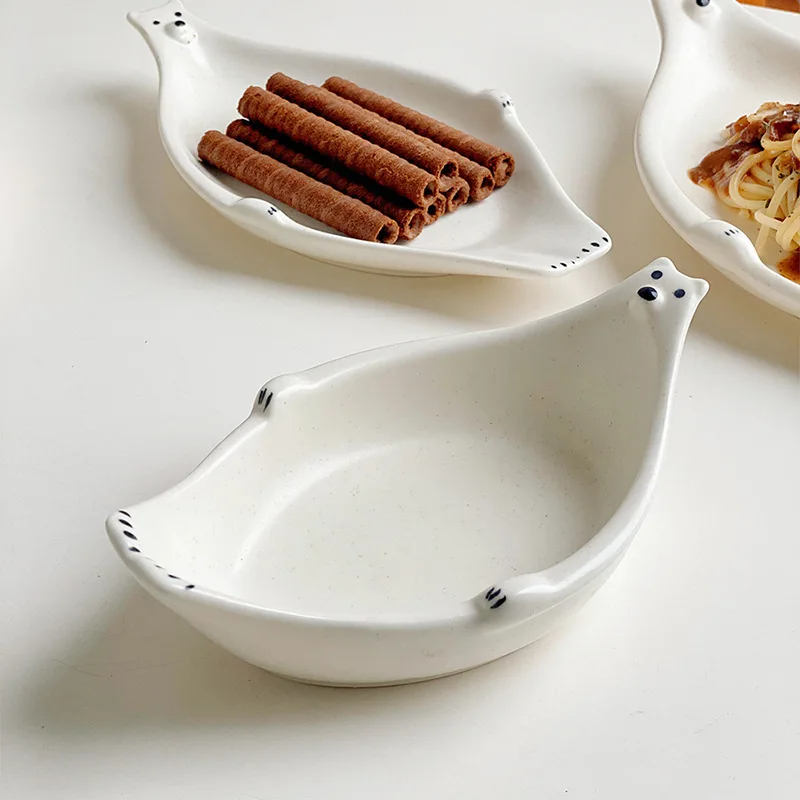 Korean Fashion Designer Plates White Cute Ceramic Flat Dishes Versatile Kitchen Pasta Tableware Salad Dinnerware Mini Saucer