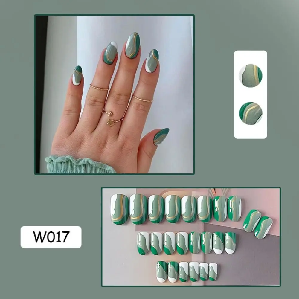 24개 프레스온 네일 DIY 인조 손톱 풀커버 프렌치 오벌 가짜 손톱 짧은 길이